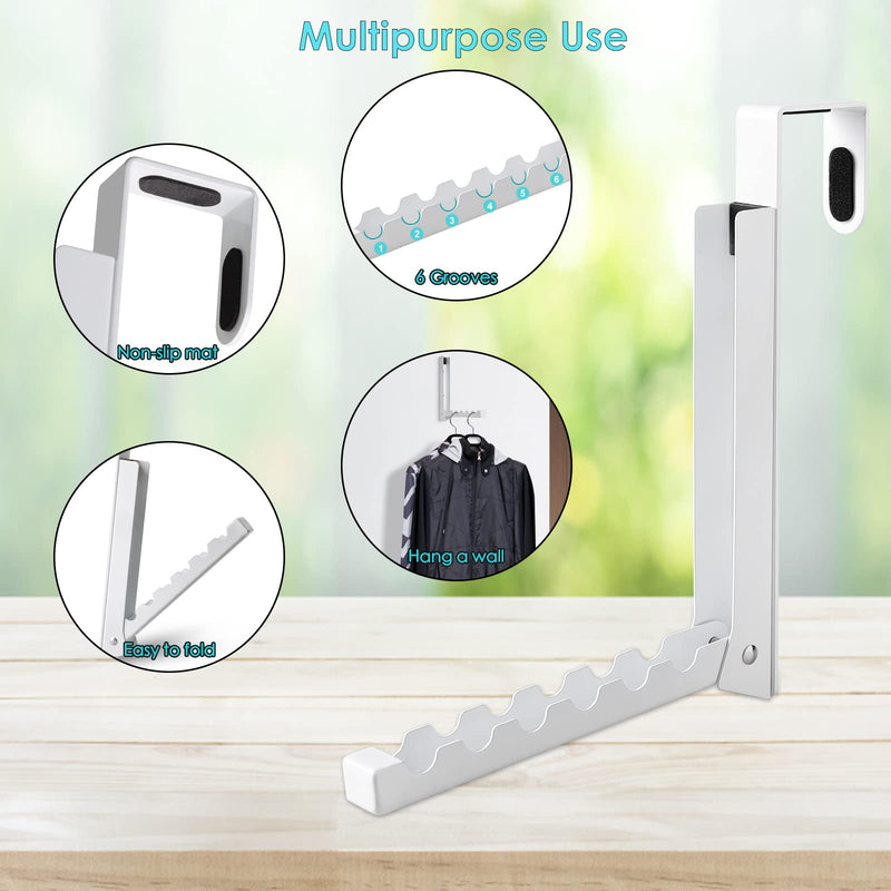 Over Door Hooks Hanger,Foldable Over Door Drying Laundry Hooks for Hanging Clothes 6 Groves Over Door Towel Racks for Clothes,Coat, Behind Back of Door Bathroom, Bag and Robe 2Pcs(White) White 2 Pieces