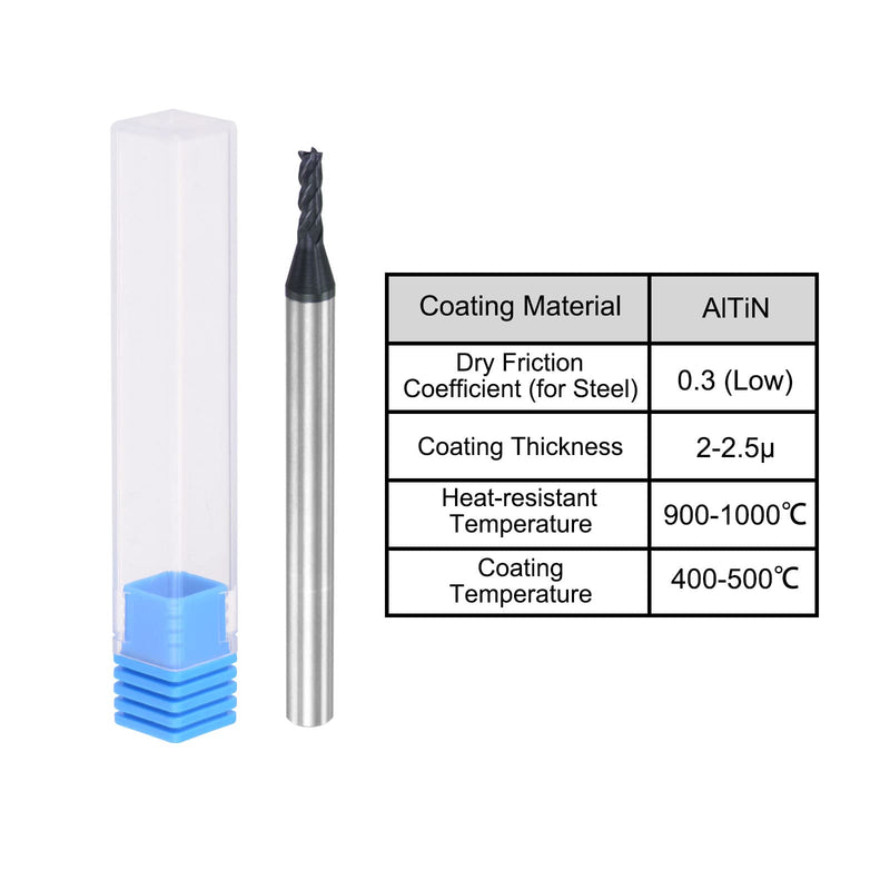 uxcell Square Nose End Mill, 2mm Tip Dia Solid Carbide AlTiN Coated CNC Router Bits 4 Flute Spiral Milling Cutter HRC45 with 4mm Shank 50mm (2-inch) Length, 2pcs 2.0mmx6mmx4mmx50mm