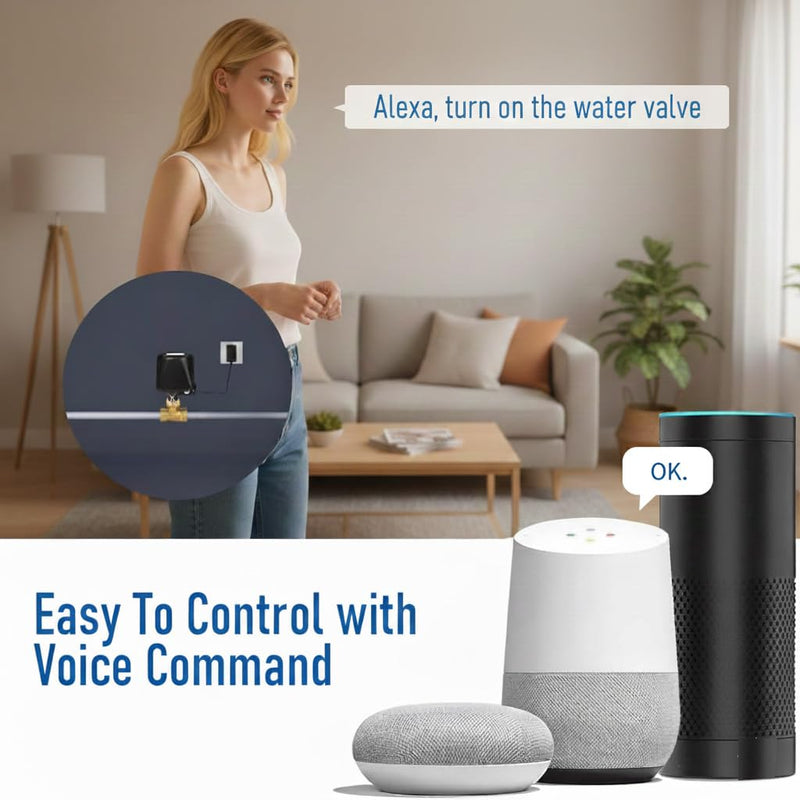 Smart Motorized Ball Valve, WiFi Shutoff Water Valve, Smart App Control, 4 Timer Modes, Supports 2.4 GHz WiFi Only, Various Sizes, Brass Valve, G-Thread 1/2" Valve Black G-Thread DN15-1/2"