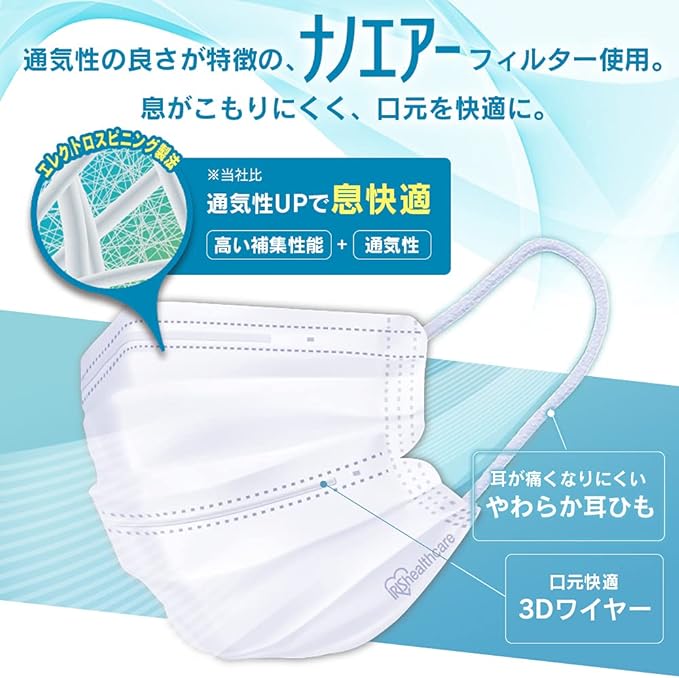 Iris Ohyama PN-DNI30S Mask, White, Made in Japan, Non-woven Fabric, Width 6.9 inches (17.5 cm), Set of 90, Daily Fit Mask, Nano Air Filter Plus, Regular Sizes - NewNest Australia