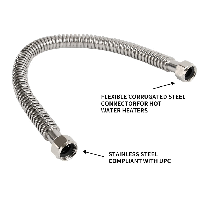 Watflow 24inch Stainless Steel Corrugated Water Heater Connector Flexible for Female Iron Water Pipes Fitting, 1" FIP x 1" FIP, 24" Length (2 Packs)… 24"L / 1x1"FIP