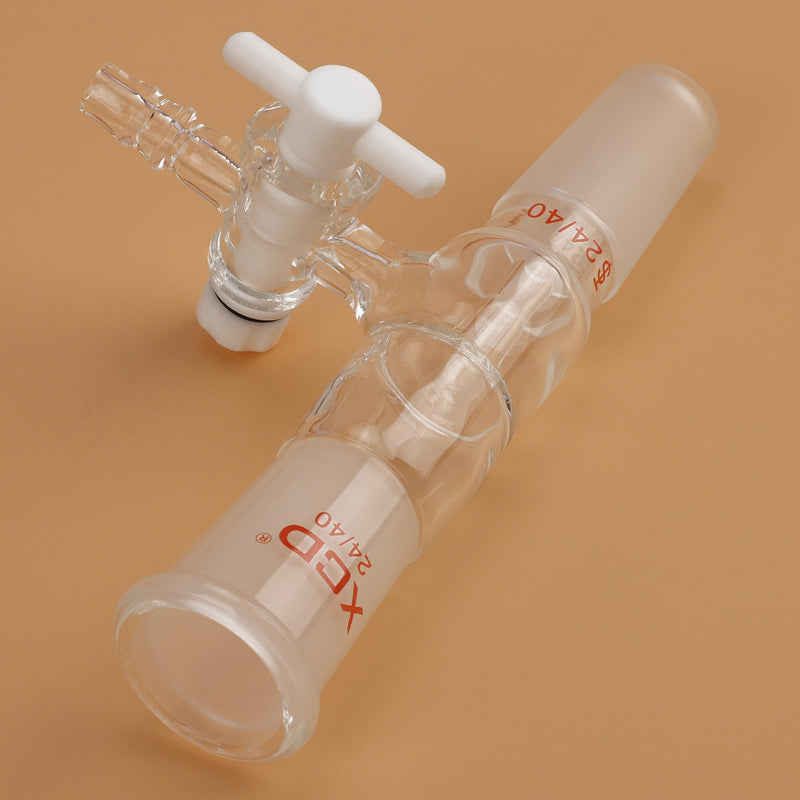 XCD Vacuum Flow Control Adapter, Precision Borosilicate Glass, Featuring a Standard 24/40 Joint and Integrated Side PTFE Stopcock for Regulating Vacuum Pressure in Distillation