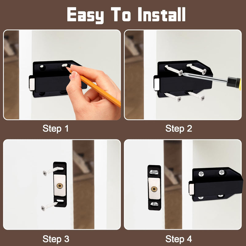 4 Pack Magnetic Push Latch Push to Open Cabinet Hardware Magnetic Touch Latch Door Push Release Latch Magnetic Drawer Push Catch Drawer Magnets, Black 4 Pack, Black