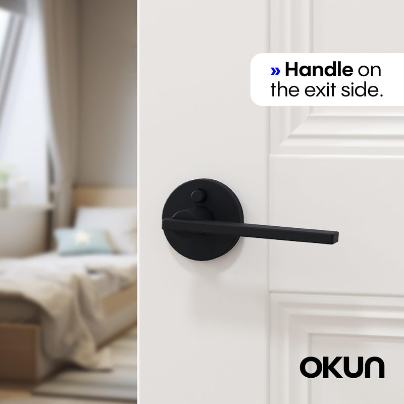 Okun Valli 1-Pack Matte Black Privacy Door Levers – Push Button Lock, Reversible, Sleek Concealed-Mount Design for Bedroom & Bathroom 1 Pack