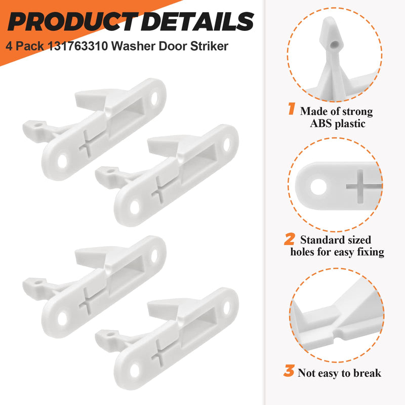 UPGRADE 131763310 Washer Door Striker Replacement Part Fit for Frigidaire Kenmore Washers - Replace 131763300 AP3580441 PS890617 1032664 131763310 - Washer Door Latch Pack of 4 by Beaquicy