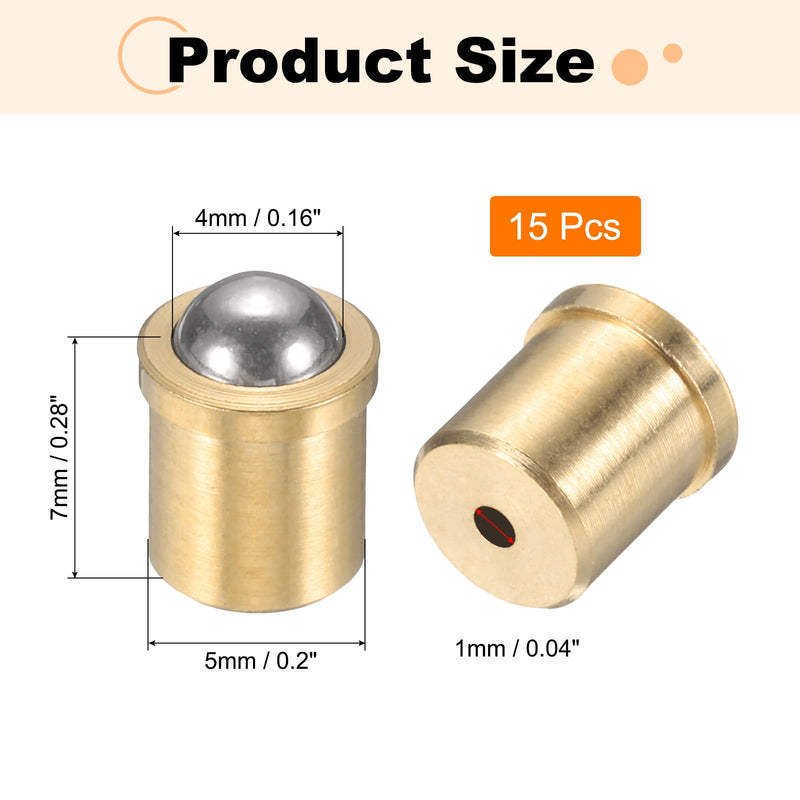 uxcell 15Pcs 304 Stainless Steel Ball Plunger, 4mm Dia. Ball Catch Latch Smooth Push Fit Spring Plunger Precision Positioning End Force 25N for Mechanical Devices, Furniture (5x7.5mm) 4x5x7.5mm(25N）