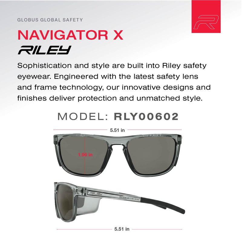 Riley Navigator X Safety Glasses – Anti-Fog, Scratch/Impact Resistant & Polarized Lenses, Lightweight Full-Frame for Work, Outdoors, & Active Lifestyles, Gray
