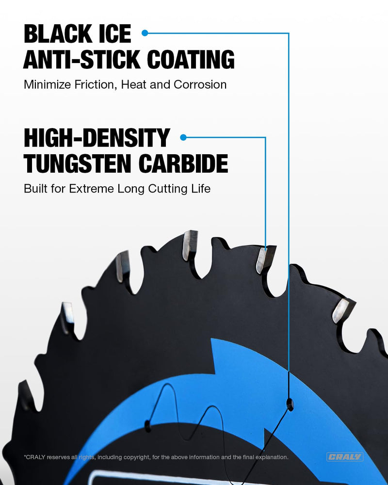 CRALY 6-1/2 Inch 24 Teeth Wood Cutting Framing Circular Saw Blade, 5/8 Inch Arbor, Carbide Tipped, Thin Kerf, Black Ice Coating, for Plywood, MDF, OSB, Laminated(C0624FR) 6-1/2'', 5/8'' arbor, 24T