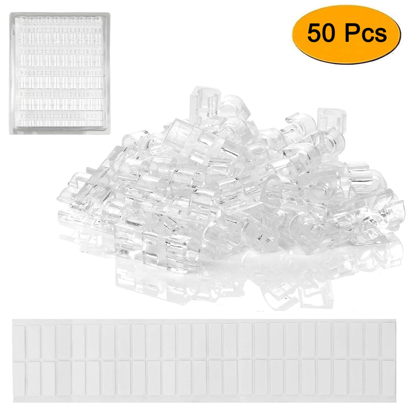 SOULWIT 50 Pcs Self Adhesive Cable Management Clips, Cable Organizers Sticky Wire Clips Cord Holder for TV PC Laptop Ethernet Cable Desktop Home Office (Transparent) Transparent