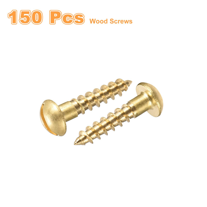 uxcell Wood Screws M4 x 16mm Slotted Round Head Copper Self-Tapping Screw for DIY Woodworking Home Industry 150 Pcs