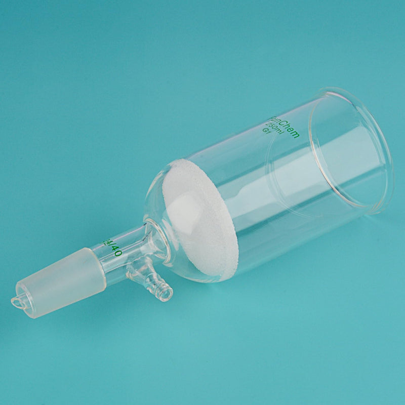 FunChem Filtering Buchner Funnel with Coarse Frit (G1), Borosilicate Glass Filtering Funnel with 24/40 Standard Taper Inner Joint and Vacuum Serrated Tubulation, 250 mL 250.0 Milliliters Round 1 YQ-BuchnerFilter-G1-Vac