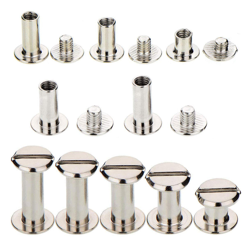 Chicago Screws 100 Sets Screw Posts Metal Accessories Nail Rivet DIY Leather Decoration Document Book Album Bookbinding Round Flat Head Stud Screw(Silvery, 1/4, 3/8, 1/2, 9/16,11/16 in)