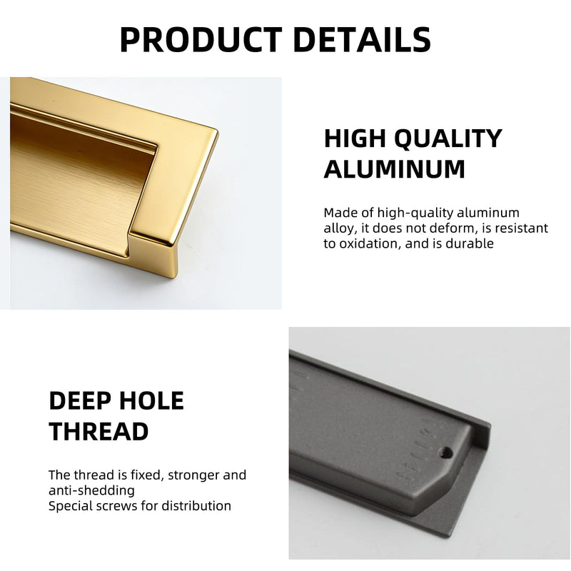 Recessed Cabinet Handle, Flush Cabinet Pulls, Zinc Alloy Recessed Finger Pull, Suitable for Kitchen Cabinets, Drawers, and Wardrobes. (2, Black, 6.3 inch) Hole Center:6.3 in 2