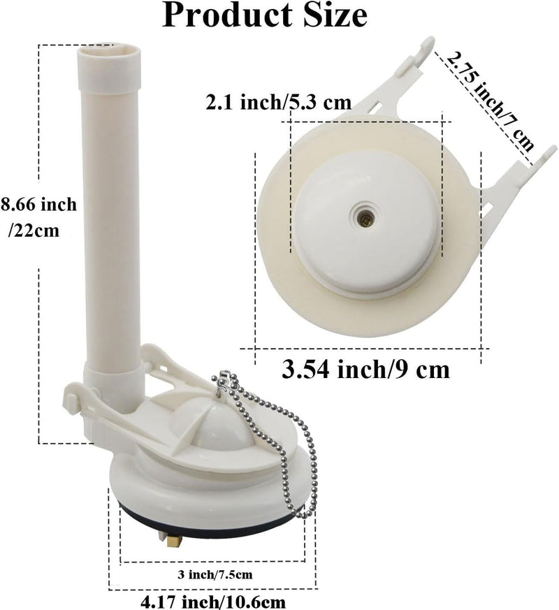 Toilet Flush Valve Replacement Kit, Universally for 3-Inch One-Piece Toilets, Includes Chain & Rubber Seal, Compatible with TOTO, American Standard, and Other WC Tank Repair Parts