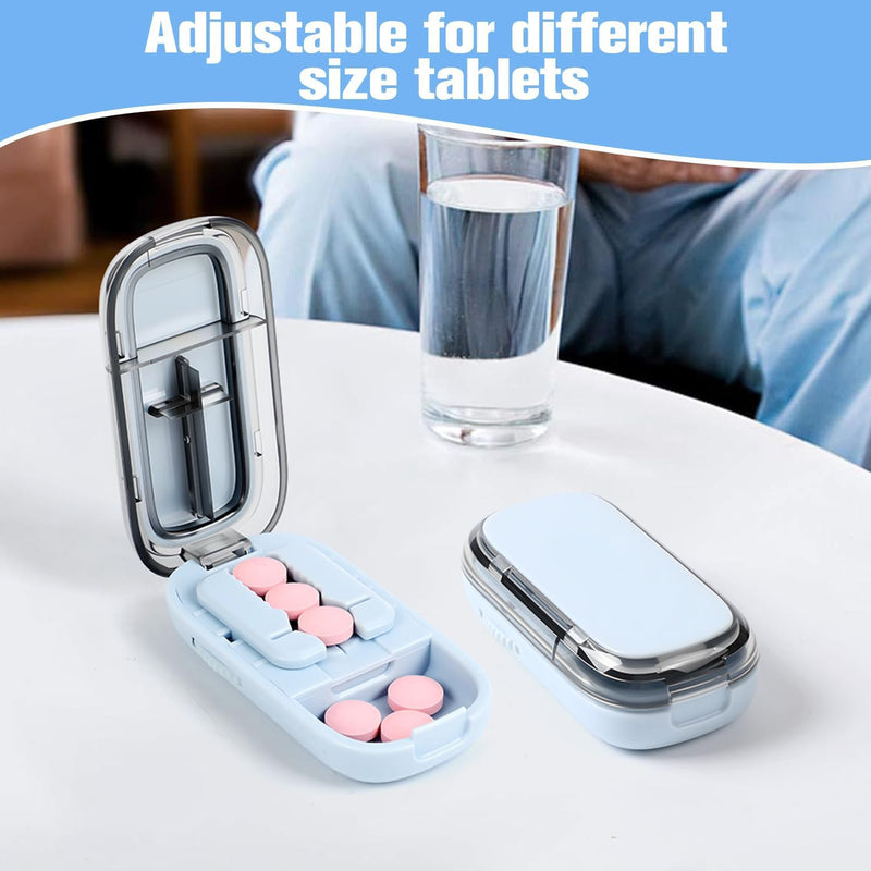Pill Cutter Splitter for Small and Tiny Pills, Larger Pills, Adjustable 1/2 1/4 Splitter with Improved Sharp Blade, Accurate Centering Alignment Device (Blue) Blue