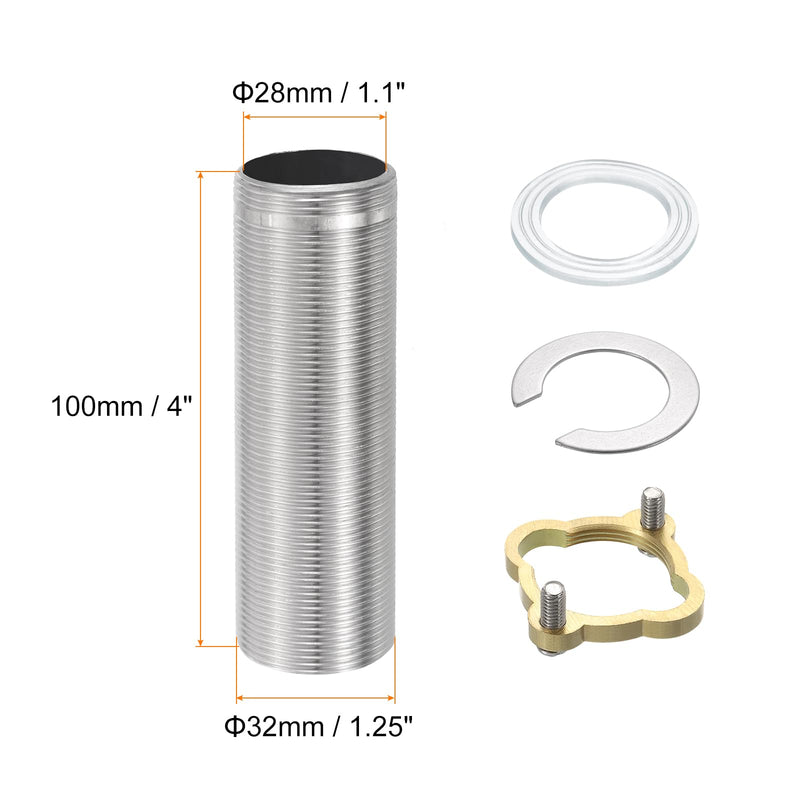 uxcell Faucet Mount Extension Shank 4"x 1.25" Stainless Steel Pipe Faucet Extension Nipple Locknut Kit Extension Threaded Lengthen Fixed High Foot with Nut and Gasket Faucet Fittings