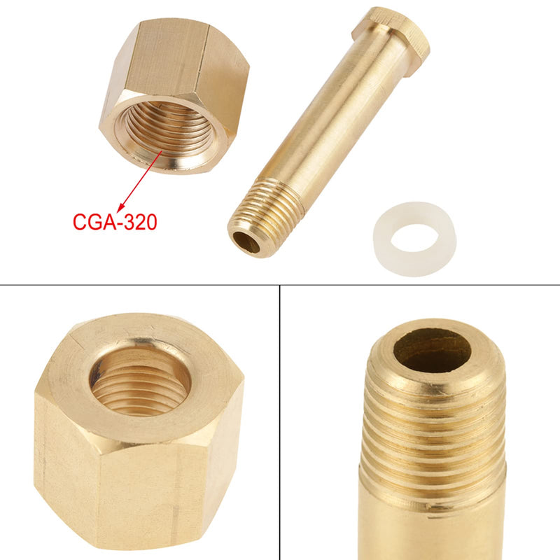 Oumefar 2Set Brass CO2 Regulator Nut Kit CGA-320 Thread Carbon Dioxide Regulator Inlet Nut and Nipple with Washer 15 Mpa Rated Outlet Pressure