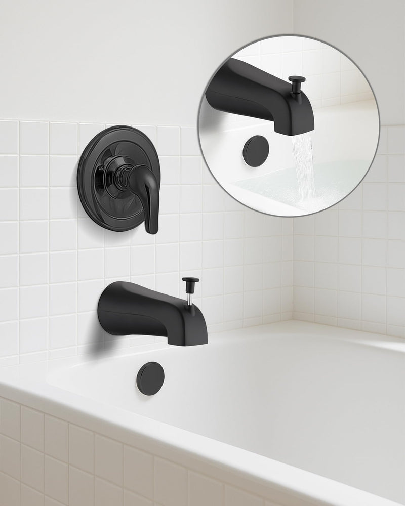 All Metal Bathtub Spout with Diverter, 5.3 Inch Tub Spout, Fits 1/2" Copper Slip-On and 1/2" or 3/4" IPS Threaded Pipes, Easy Lift to Switch, Leak-Free, Easy DIY Installation(Matte Black) Matte Black
