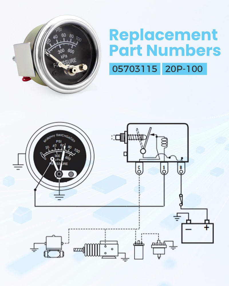 100 PSI Oil Pressure Gague 05703115 Fit for Murphy 20P-100 Construction Equipment
