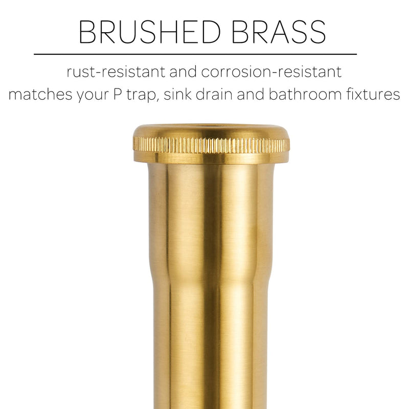 Brass Slip Joint Extension Tube 1-1/4” OD x 12” with Nut and Rubber Washer, P Trap Extension Tube, Sink Drain Tailpiece Tube Extension, Brushed Brass Gold
