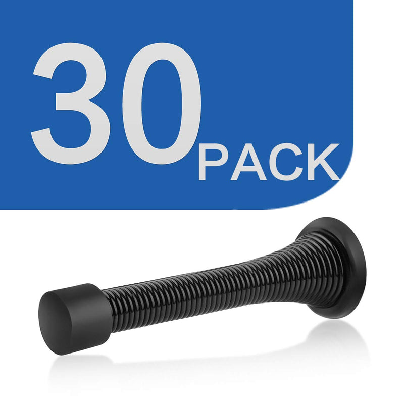 HOMOTEK 30 Pack Black Spring Door Stops,3-1/8" Heavy Duty Door Stop - Flexible Spring Door Stopper with Low Mounted Black Rubber Bumper Tips