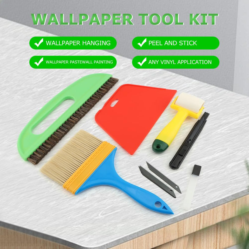 LOQJSS Wallpaper Smoothing Tool Kit,15 Pcs Smoother Tools Set,Wallpaper Smoothing Brush,Wallpaper Squeegee Seam Roller,Wallpaper Tools for Applying Peel and Stick Wallpaper