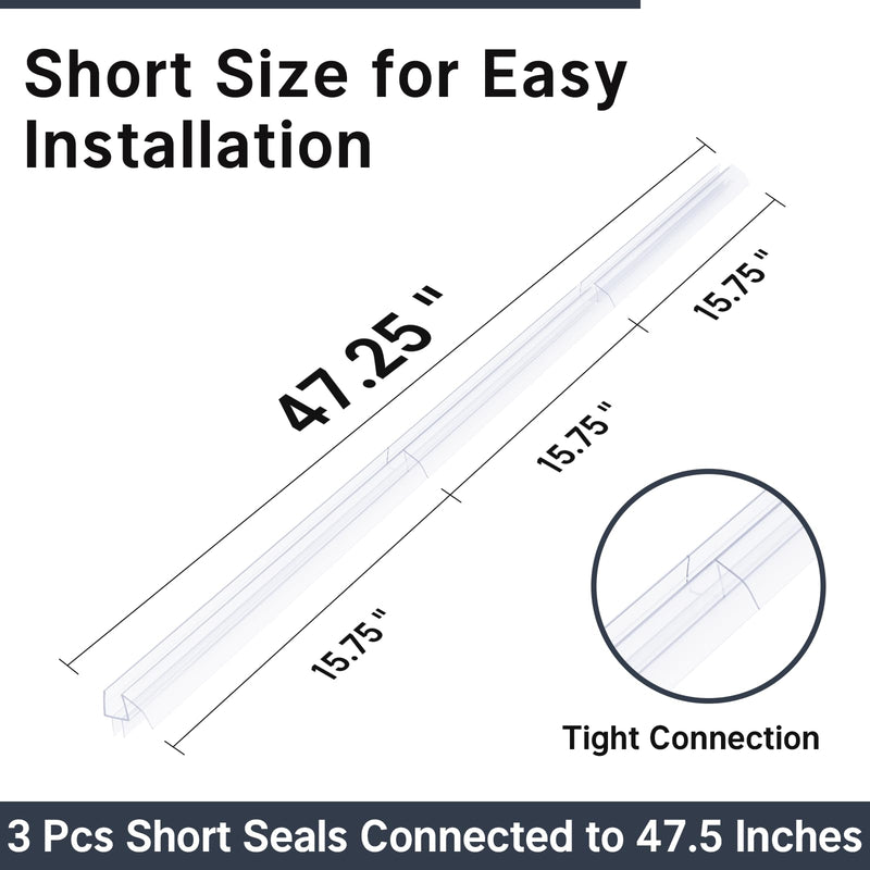 AmazerBath Shower Door Bottom Seal 47.25 Inches (15.75 Inches * 3), 3 Section Segmented Shower Installation Kit Frameless Glass Door Seal Strip - Suitable for 3/8 Inch Glass Bottom Seal 3/8