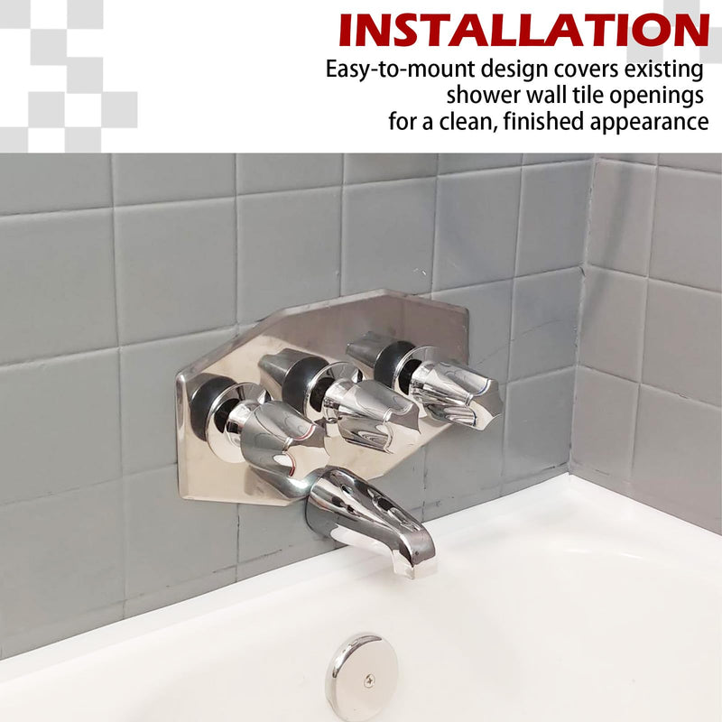 03-1654 Stainless Steel Smitty Plate, 8-Inch Center, Three Hole Shower Wall Cover