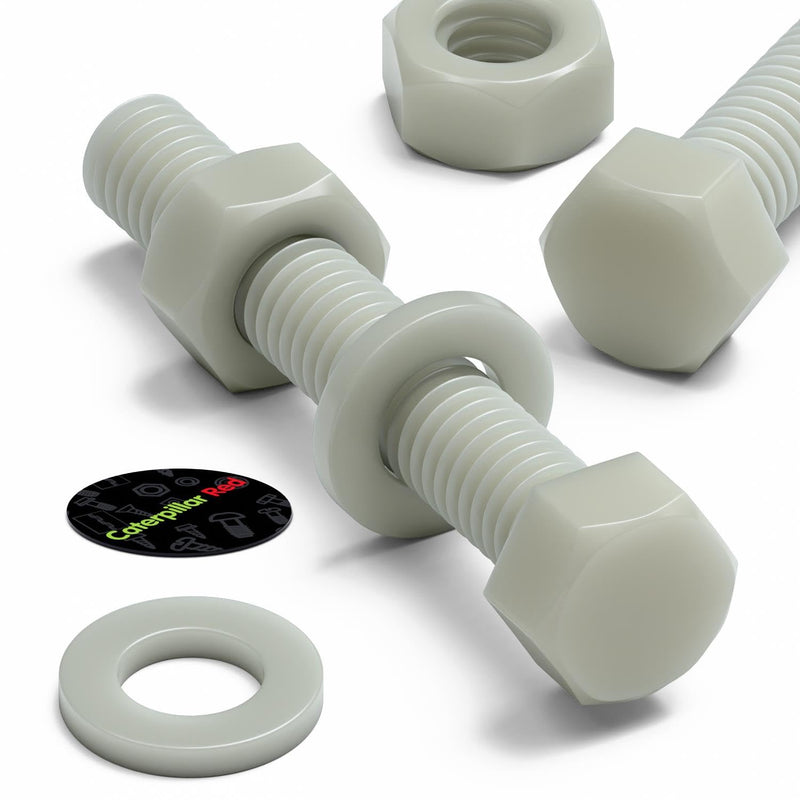 50 x Glass Filled Reinforced Nylon Hex Head M6 x 40 mm, Plastic Nuts, Bolts & Washers (15/64 x 1 37/64 in)