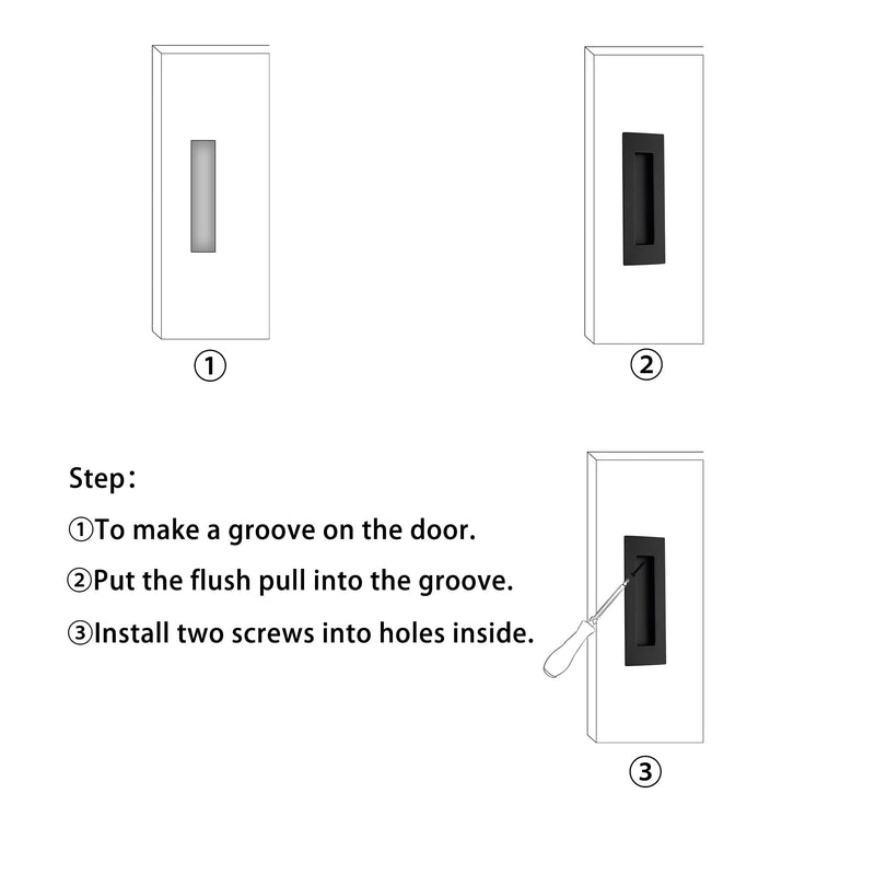 Recessed Door Handles Finger Flush Pulls, 6 Inch Black Pocket Door Pull Hardware, Rectangular Stainless Steel Sliding Closet Handles (2 Pack) Stainless Steel Black(2 Pack)