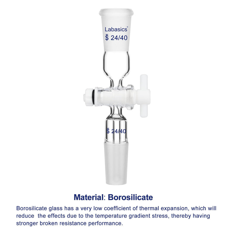 Labasics Vacuum Flow Control Adapter, Borosilicate Glass with PTFE Stopcock, Dual 24/40 Joints for Laboratory Distillation and Gas Control, Chemical Resistant Adapter for Precise Flow Regulation 24/40 Joint