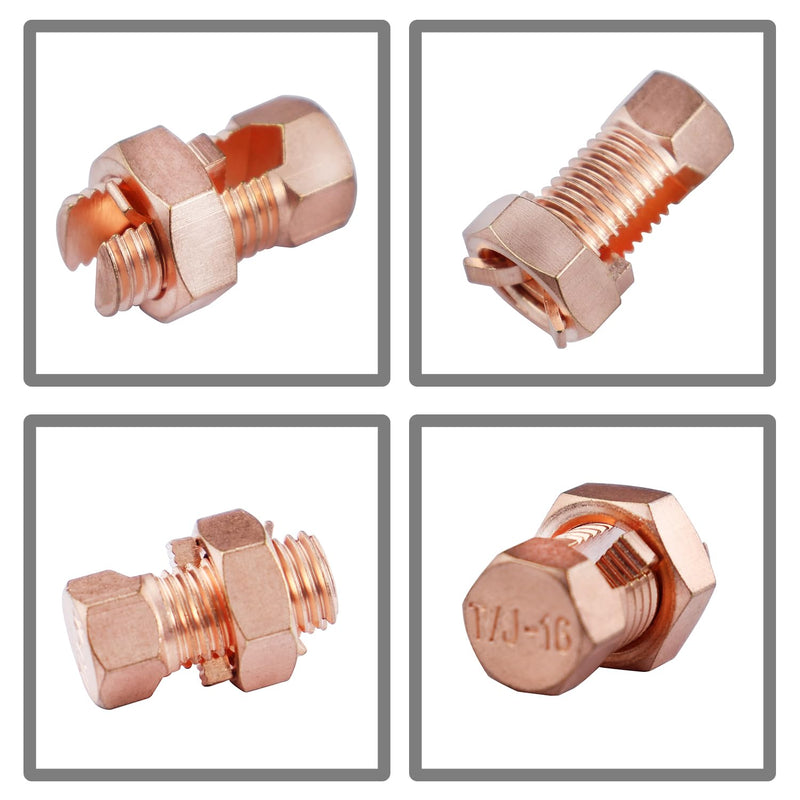 Split Bolt Connector High Strength Copper Grounding Clamps for Completing Ground Bonding to Bare Wires TJ-16 (6 PCS) 6 PCS