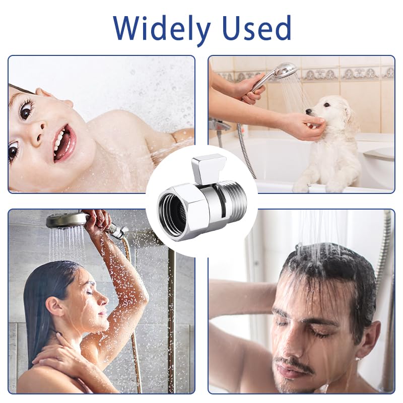 Shower Head shutoff Valve,100% Solid Brass shutoff Valve for shower head,Water Flow Control Valve,Water Pressure Regulator G1/2 G1/2 Chrome