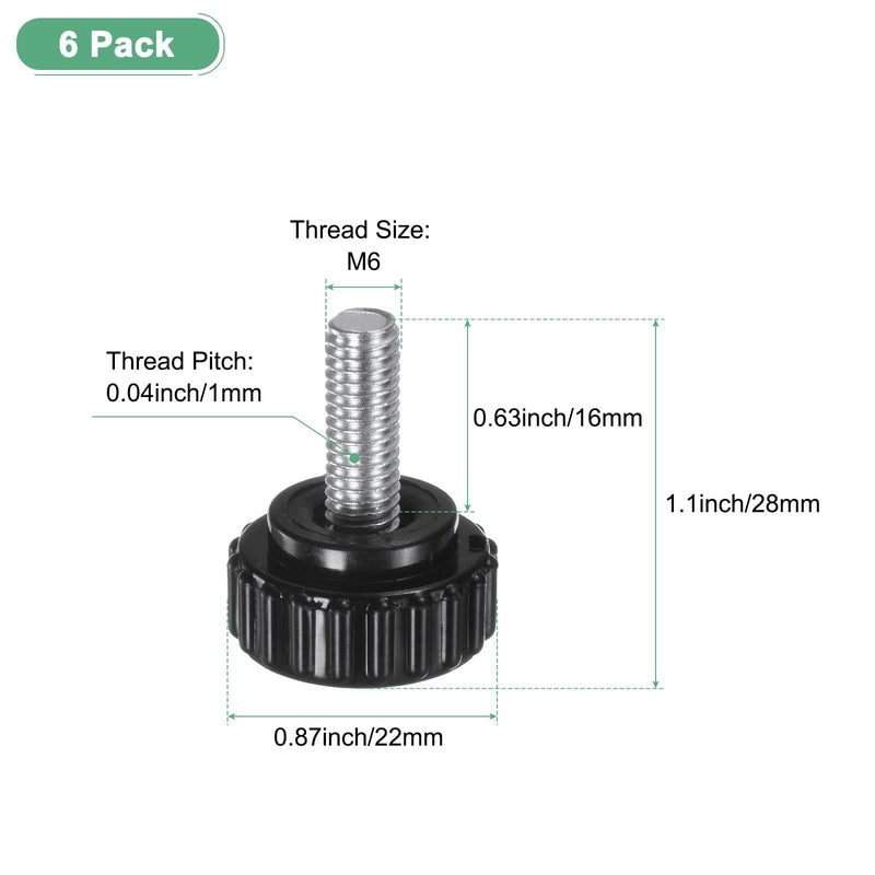 6-Pack Knurled Clamping Knobs, M6x16mm Male Thread Knurled Thumbscrew, Carbon Steel Screw on Knobs Grips for Machinery/Electronic/Furniture, Mounting Handle Bolts [Black]