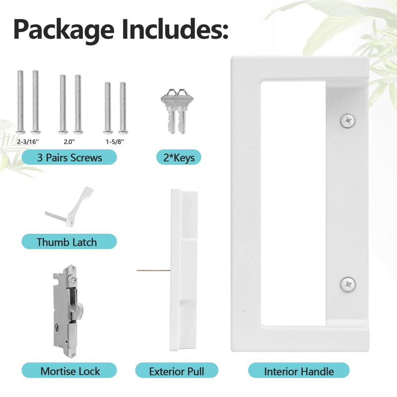 Sliding Patio Door Handle Set with Key Cylinder and Mortise Lock,Sliding Glass Door Handle with Lock Fits Door thicknesse is 1-3/4'' to 2-1/5'' and 3-15/16'' Screw Hole Spacing. Handles With Key Cylinder