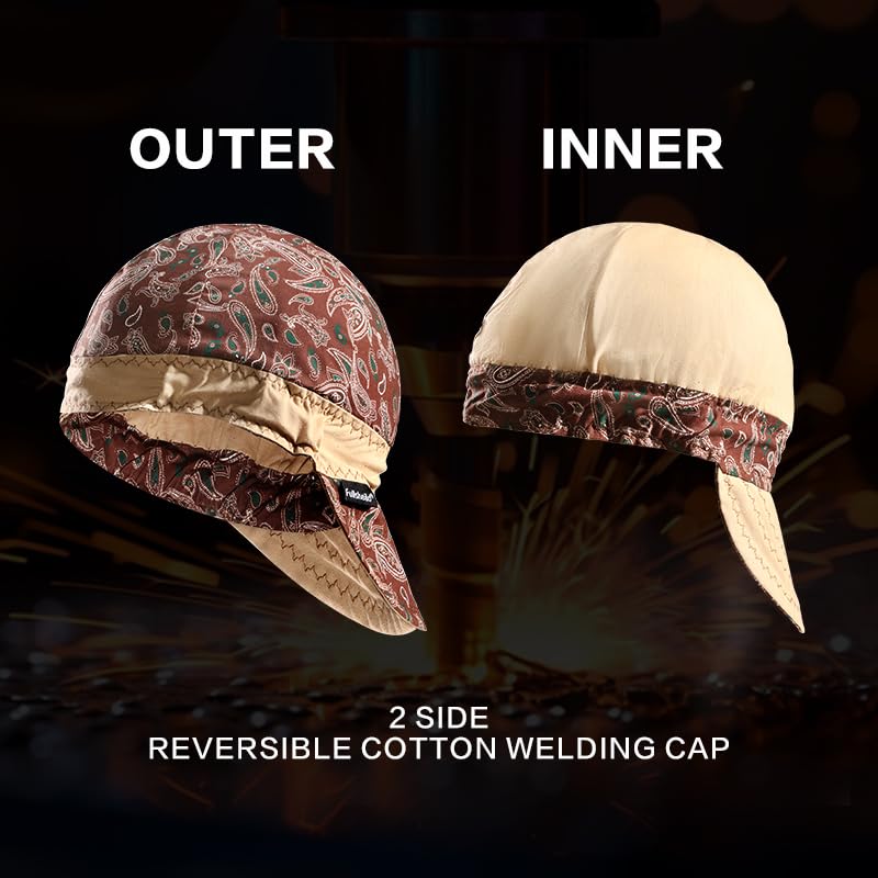 Fullsheild Reversible Welding Cap OneSize Flame Resistant Cotton Welder Hat Hood FR High Crown 3 pcs One Size Multicolor-3pcs