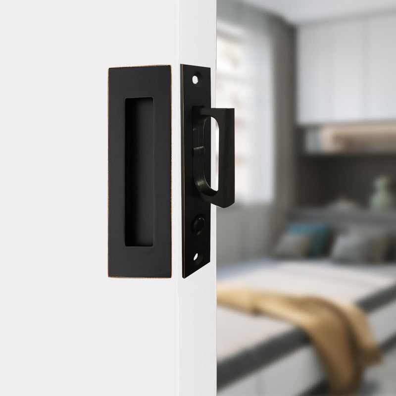Pocket Door Hardware,Recessed Finger Flush Pulls with Edge Pull,Sliding Pocket Door Handles,Heavy Duty Edge Pull with Pop Out Ring Pull (Oil-Rubbed Bronze, 6Inch) 6inch-Oil Rubbed bronze