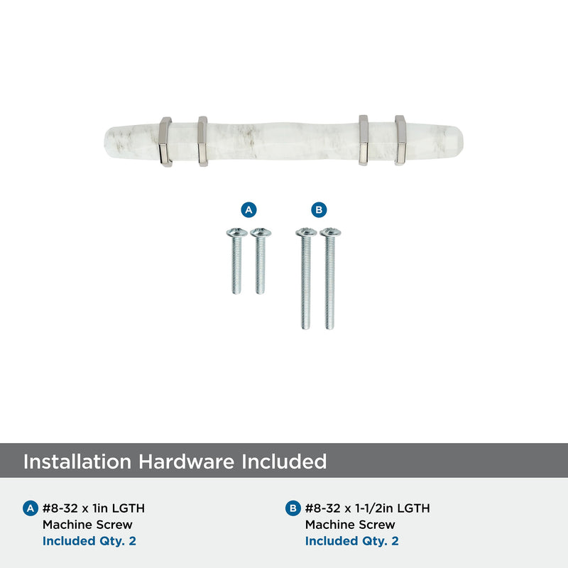 Amerock 3" Carrione Marble White/Polished Nickel Drawer Pull | 3 inch (76mm) Center-to-Center Mounting Distance and 5-7/16 inches Overall Length, Durable Zinc Cabinet Hardware 3 Inch (76 mm) Center-to-Center