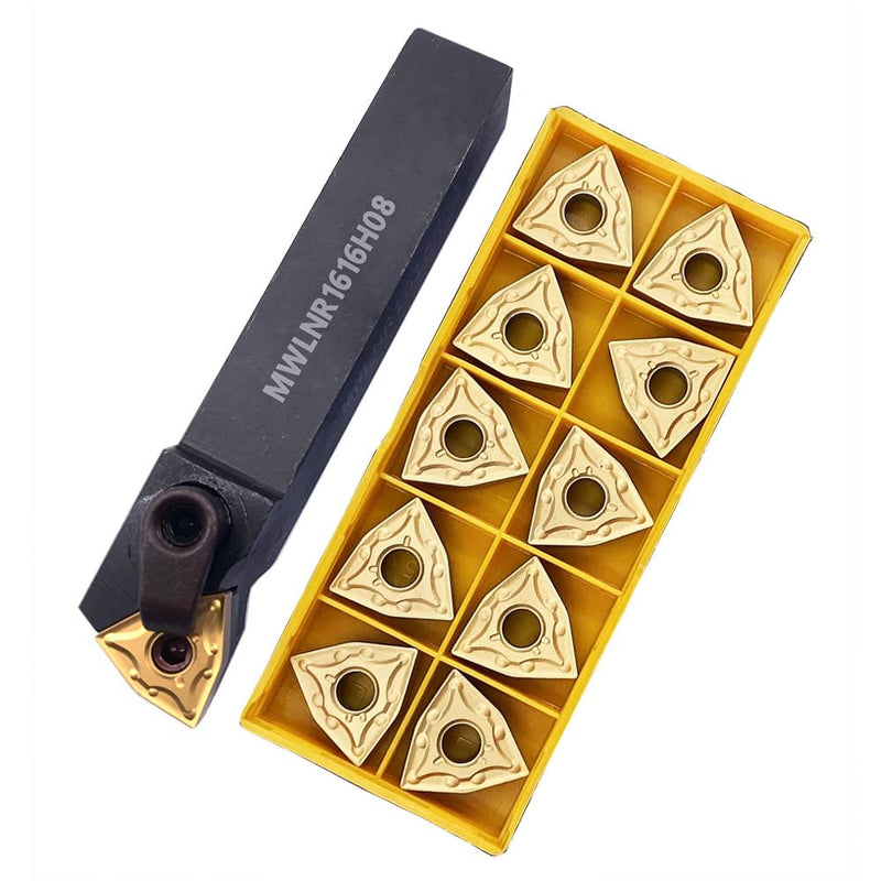 5/8" Lathe Tool Holder MWLNR1616H08 Indexable Carbide Turning Tool Holder and 10pcs WNMG080404 (WNMG 431) Carbide Inserts Lathe Cutting Tool MWLNR1616H08 + 10pcs WNMG 431