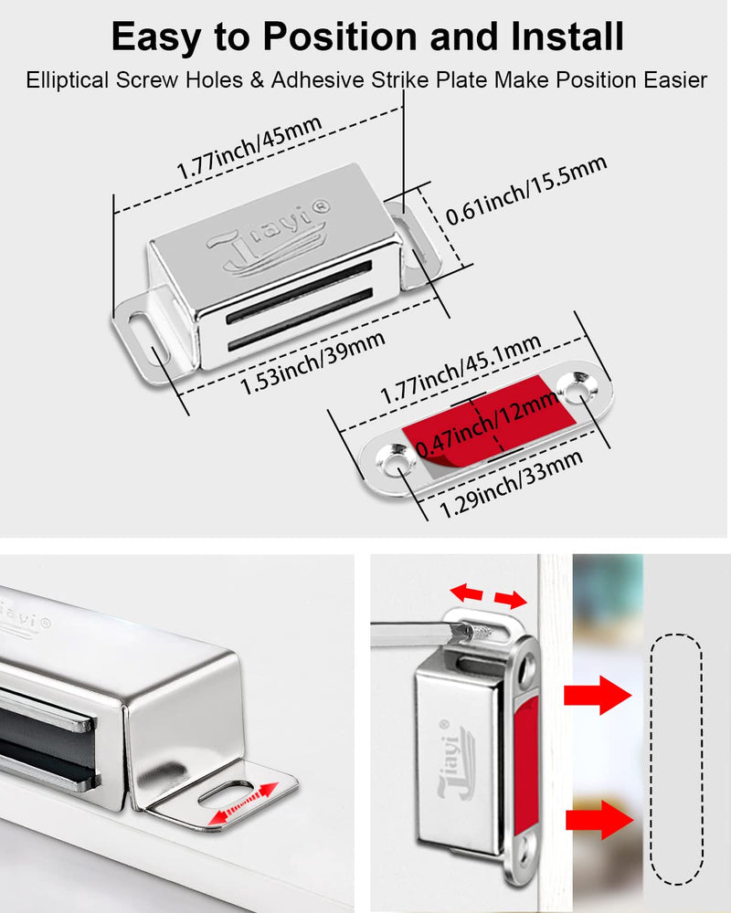 Cabinet Magnets Jiayi 12 Pack Magnetic Door Catch Stainless Steel Kitchen Cabinet Magnetic Catch Drawer Magnet for Cabinet Door Cupboard Magnetic Closures for Cabinet Magnetic Latches Cabinet Closer Silver