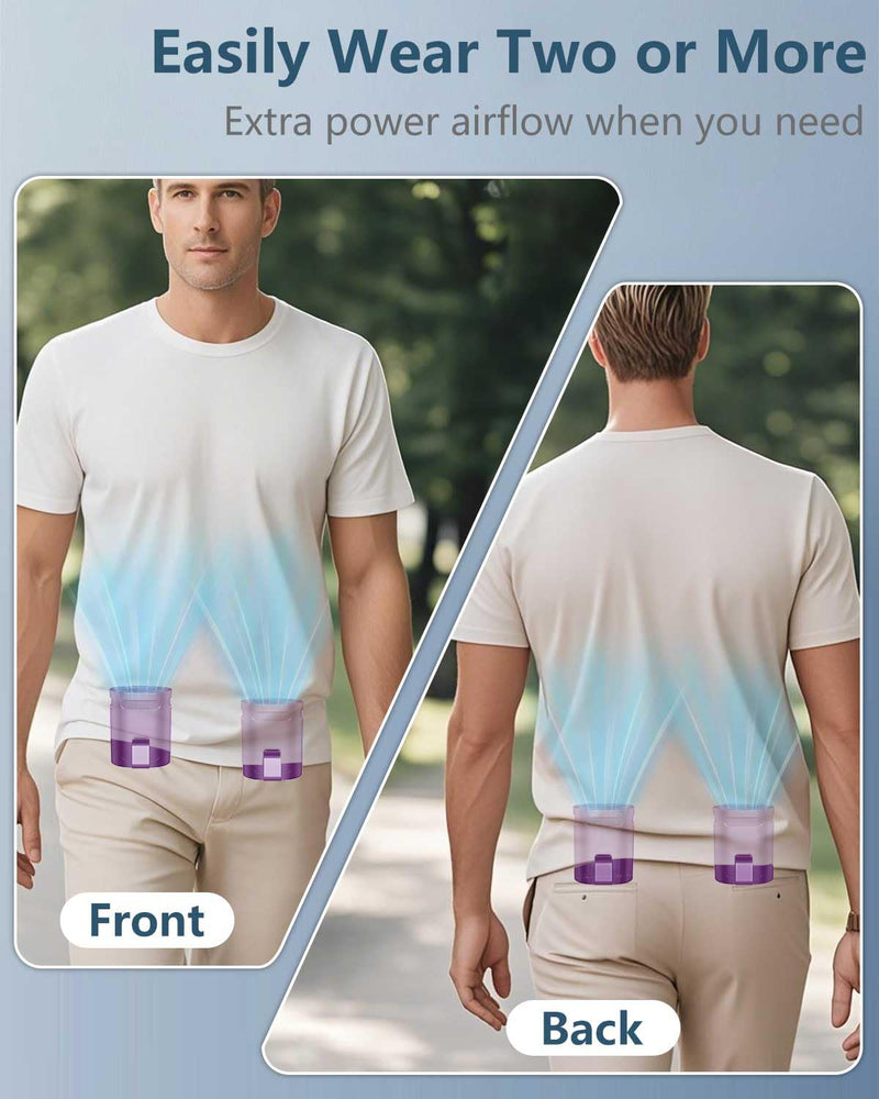 Portable Fan Rechargeable Waistband-Compact Lightweight Waist Fan Clip On Undershirt Pant Belt Pocket,Purple Noiseless Personal Cooling Fans Hangs for Your Neck,Waist Band Body AC for Woman Man Kid Dark Purple