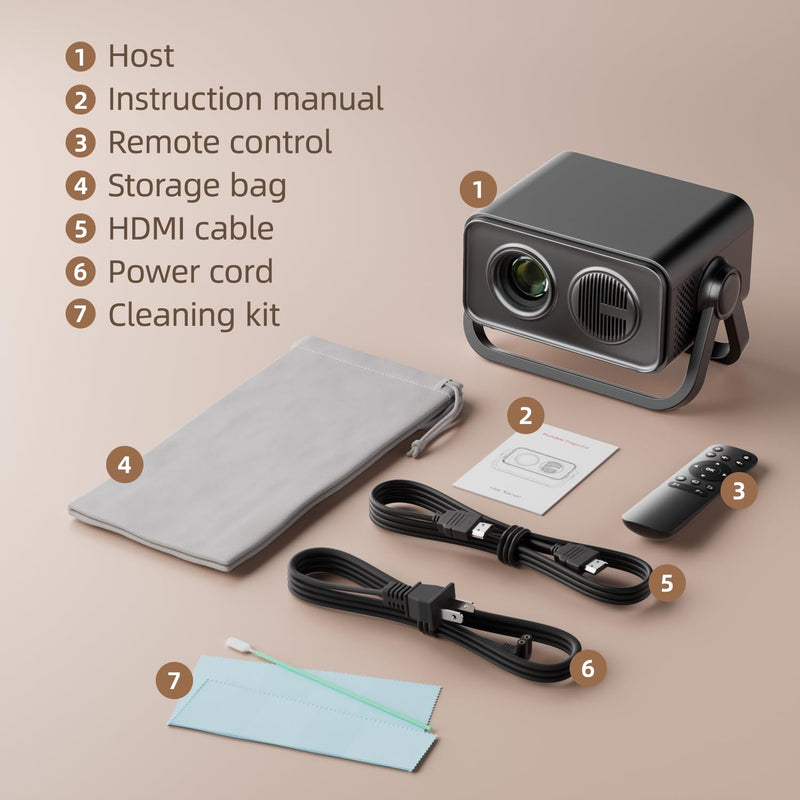 BKZ 2025 upgraded 360°Adjustable Dual Stand AI Auto Keystone Electric Focus Mini Portable Projector with Bluetooth 5.4, 1080P support Outdoor movie Projector compatible with HDMI/USB/Phone (Black) Black