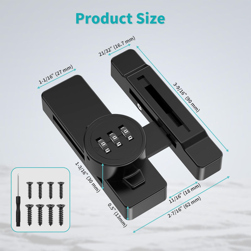 Cabinet Locks with Combination, 90/180 Degree Sliding Barn Door Lock, Keyless Password Door Lock for Bedroom, Shed, Closet, File Cabinet - Heavy Duty Zinc Alloy Security Latches (2, Black) 2