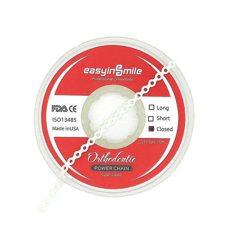 Dental Orthodontic Elastic Chain Braces Rubber Bands Power Chains for Orthodontic Treatment (White, Closed) White