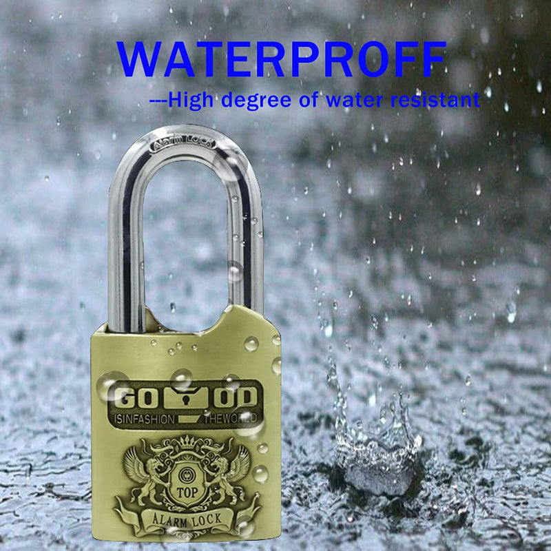 Alarm Padlock - Anti-Theft Heavy Duty Security Alarm Lock - 120db Alarm Sound - Weather Proof for Door Storehouse Truck with 4 Keys (10mm) Bronze 10mm