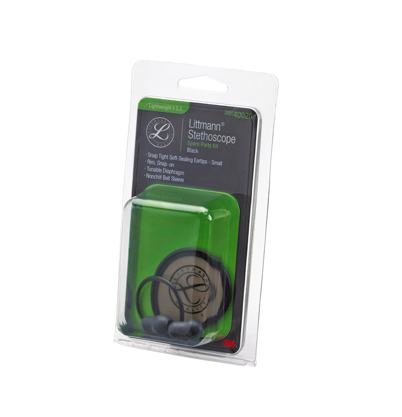 3M Littmann Stethoscope Spare Parts Kit – Black, Compatible with Ligthweight II S.E., Includes Snap Tight Soft-Sealing Small Eartips, Tunable Diaphragm & Rim, Non-Chill Bell Sleeve, 40020