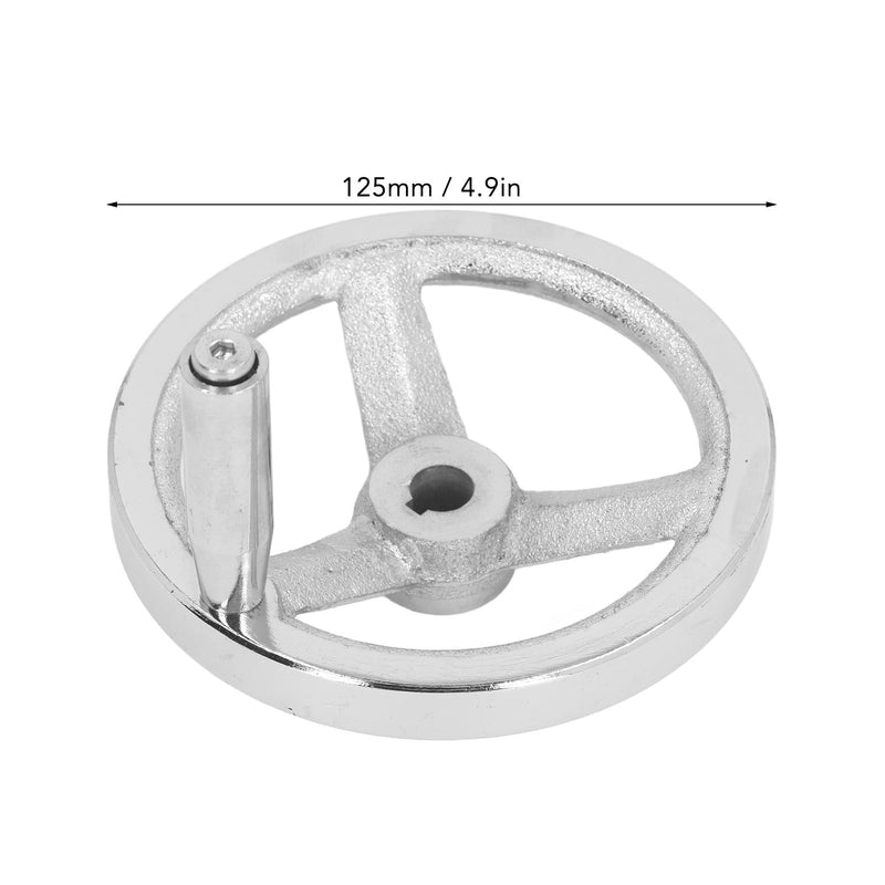 125mm Diameter 12mm ID Rotary Handwheel, Cast Iron Chrome Plated Round Hand Wheel Detachable Hand Crank Revolving Handwheel With Handle for Lathe, Milling Machine