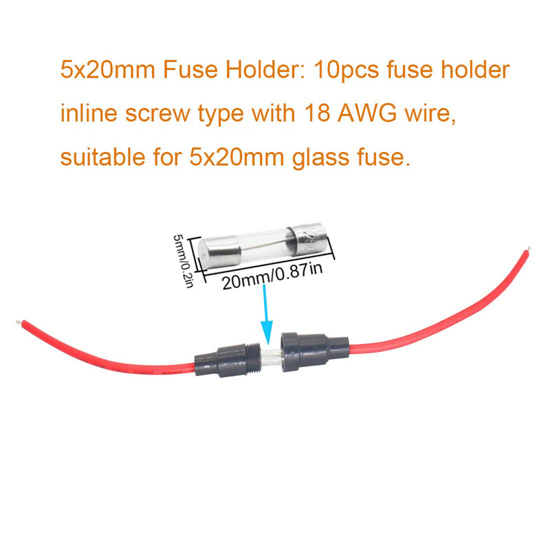 Fuse Holder Kit:10pcs 18 AWG Screw Type 5X20 Inline Fuse Holder + 150pcs Quick Blow 250V Fuse 0.1A,0.2A,0.5A,1A,2A,3A,5A,8A,10A,15A,5x20mm, 0.5A,1A,5A,10A,15A,6x30mm A Type fuse kit - NewNest Australia