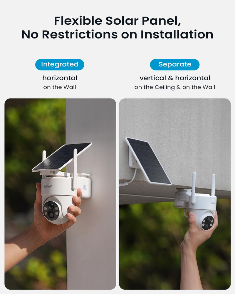 ieGeek Solar Security Camera Wireless Outdoor – 2K 3MP WiFi Camera with Removable Solar Panel, Long Battery Life, 360° Pan Tilt, Color Night Vision, AI Detection, 2-Way Audio, IP65 for Home Security Security White 1 Pack