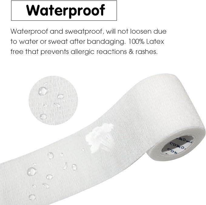COMOmed 6 Rolls Self-Adhesive Bandage White 5cm x 4.5m Elastic Bandages, Non-woven Fabric, Sports Tape, Veterinary Packaging, Bandages and Sensitive Skin - NewNest Australia